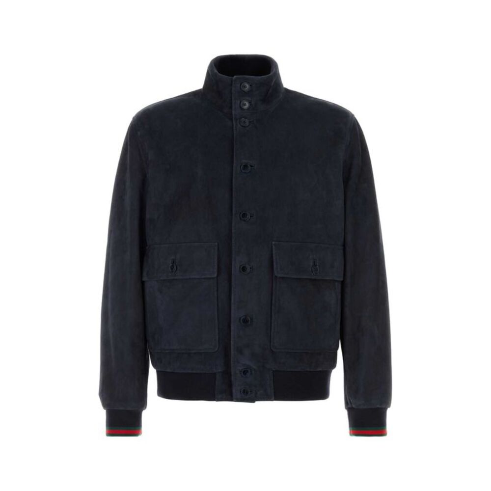 Gucci Men Navy Blue Suede Jacket
